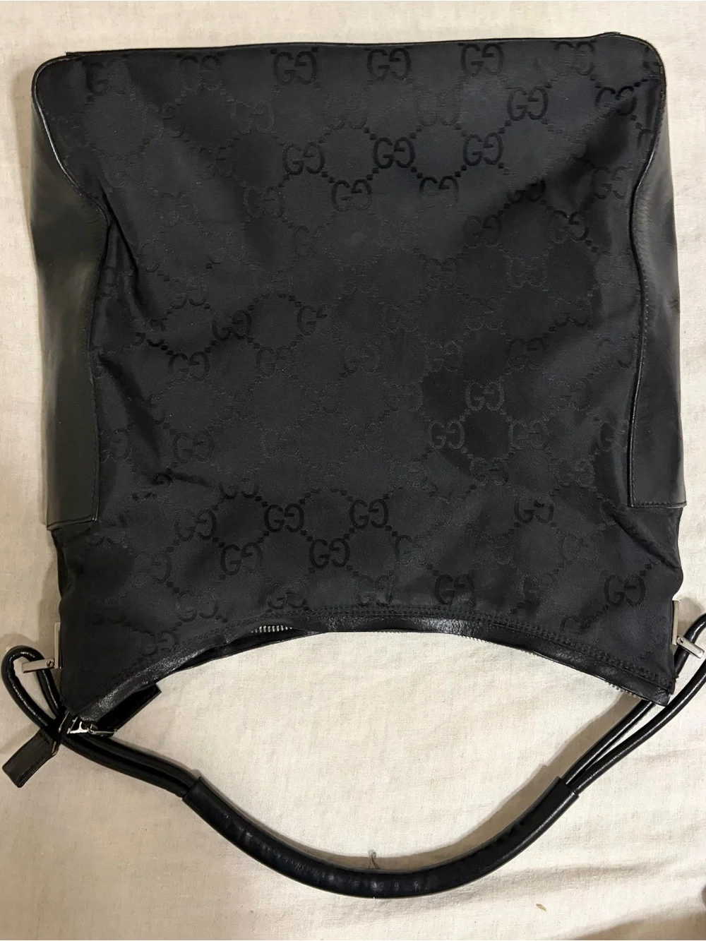 Gucci Black GG Monogram Hobo Shoulder Bag With Matching Wallet.
